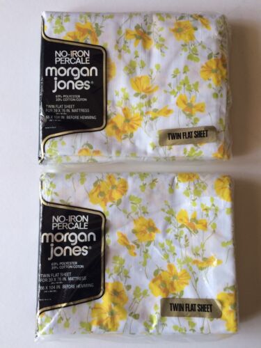 2 Vintage Mid Century Morgan Jones Percale Twin Bed Flat Sheets NOS