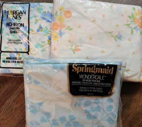 NEW Old Stock Double Fitted Sheet Vintage floral Morgan Jones Sears lot of 3