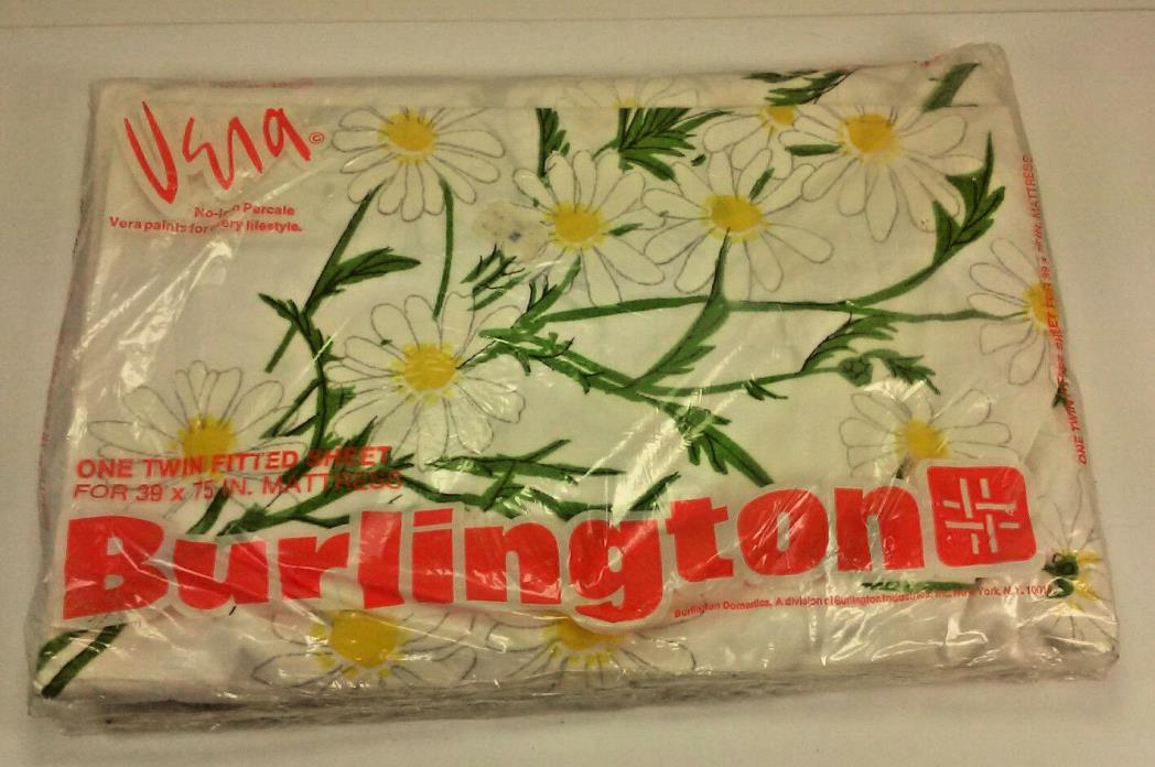 VINTAGE BURLINGTON VERA NEUMANN DAISY NO IRON PERCALE TWIN FITTED BED SHEET