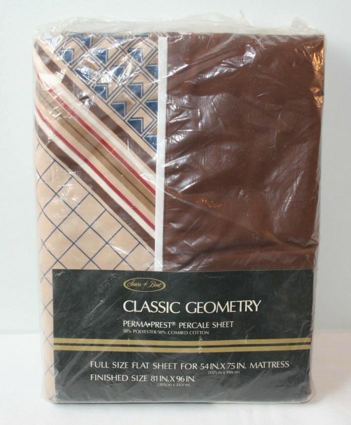 New Vintage Brown Geometry Full Sheet Flat Geometric Stripes Diamond Sears Best