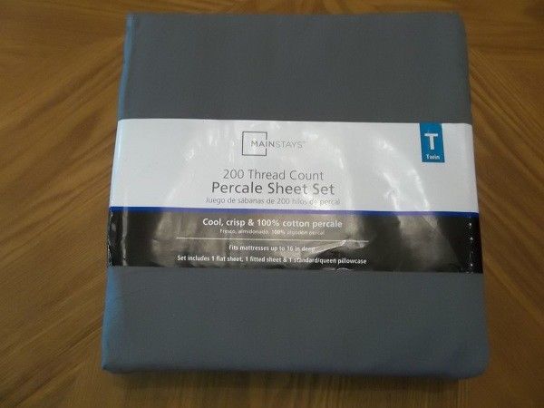 Twin Mainstays Bedsheets 200 Thread Count Percale Bed Sheet Set - Med Gray Grey