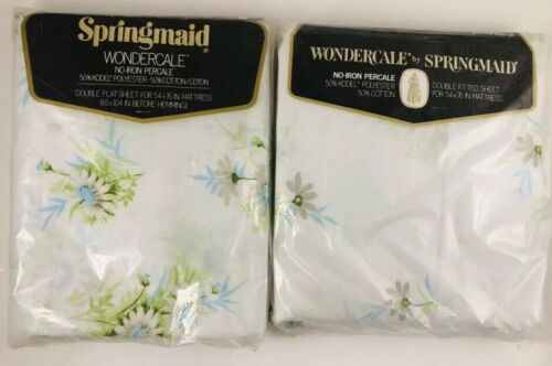 Vintage Springmaid Wonderscale Fresh Daisies Double Flat & Fitted Sheet Set