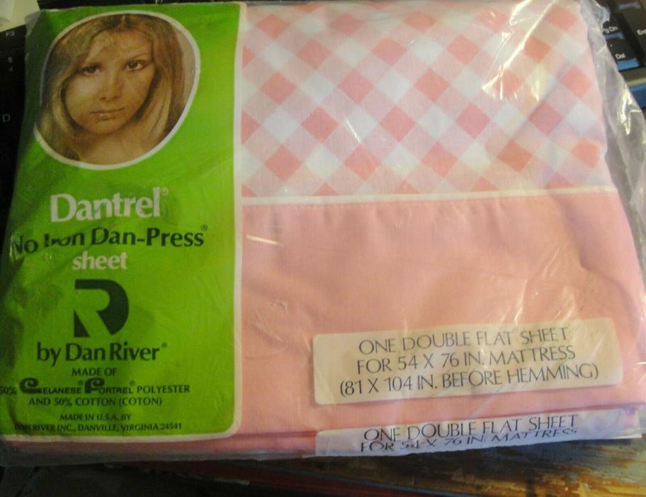 Dan River Dantrel Double Bed Flat Sheet Pink Checks Vinintage 1970s