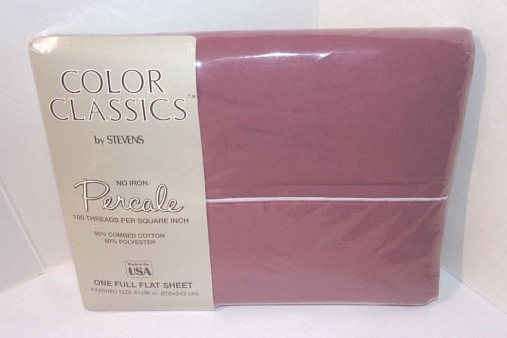 Pink Berry Stevens Color Classics Dusty Rose Full Flat Sheet Percale NOS SEALED