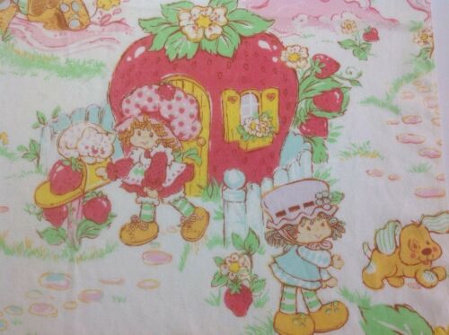 Vintage Strawberry Shortcake Flat Twin Bed Sheet Fabric Bonus Am Greetings 80s
