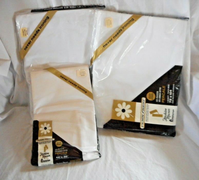 VINTAGE PENN-PREST TWIN PERCALE TWIN BED SHEET SET (white) NEW IN PACKAGE
