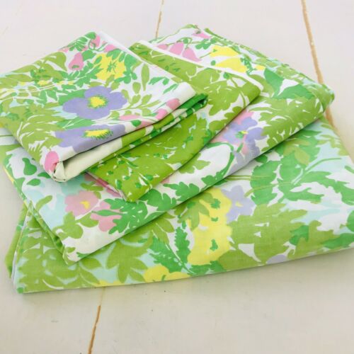 4 Pc Twin Flat SHEET SET Pillowcases Burlington House Spring Floral Hard To Find
