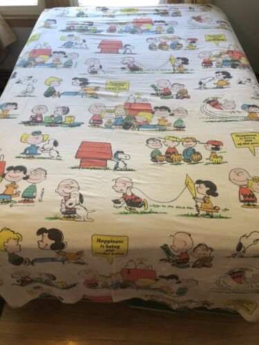 Vintage 1971 Peanuts Schultz Twin Flat Sheet Happiness Is Being One of The Gang