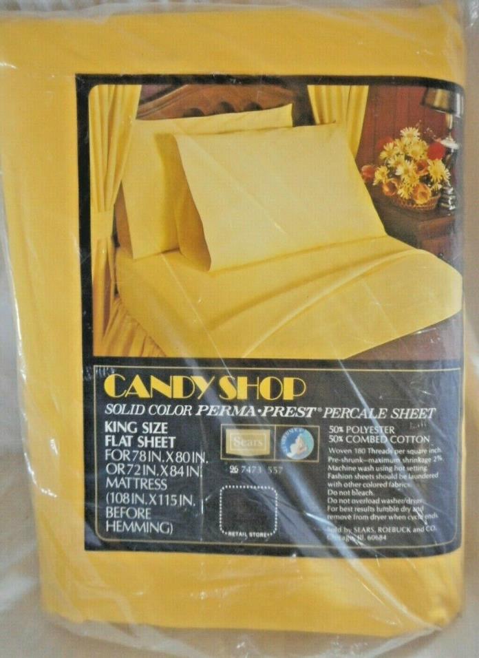 VINTAGE CANDY SHOP SEARS KING SIZE FLAT SHEET SOLID COLOR PERMA -PRESS PERCALE