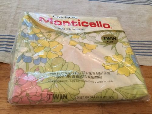 Vintage Cannon Monticello NOS Twin Flat Sheet, Flowers Melody Pattern