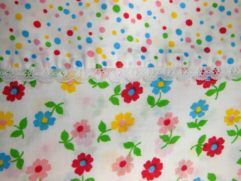 VTG Cannon Royal Family Featherlite Muslin King Flat Sheet Bright Floral Dots