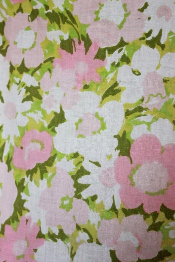 Vintage Floral DOUBLE FITTED Sheet Retro Pink Green Flowers Springmaid Fabric