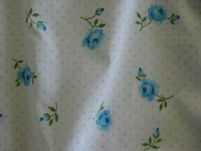 Vtg Queen Flat Sheet Blue Roses on White Cannon Monticello No Iron-Muslin Fabric