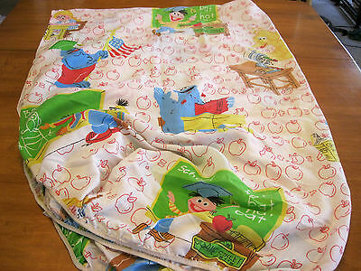 Vintage Sesame Street Bert Ernie Oscar Big Bird Apples Twin Fitted Fabric Sheet