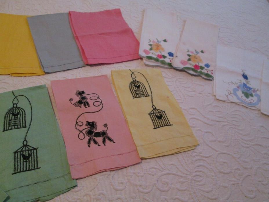 Lot 10 Vintage Show Towels Poodle Birds Cage Embroidery Applique Finger Tip