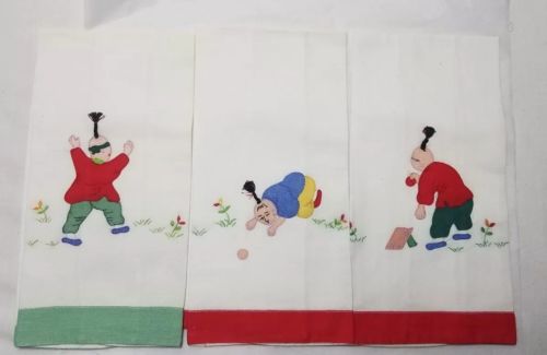 Vintage Oriental japan Finger Towels Embroidered