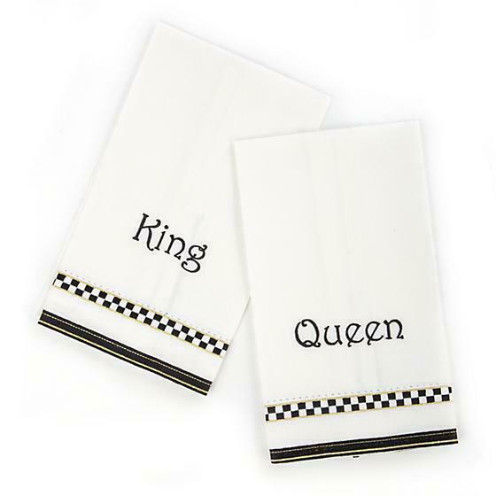 NEW MACKENZIE CHILDS KING & QUEEN SET BATHROOM GUEST TOWELS COURTLY CHECK