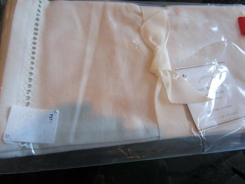 POTTERY Barn linen hemstitch guest towels white set 2  New