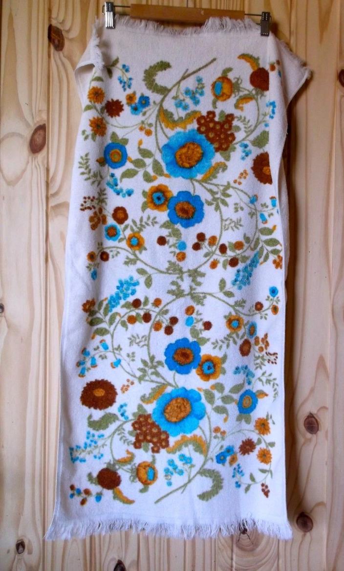 Towels Bath Pair 2 Vintage Bright Floral Mod Boho Blue Brown 40