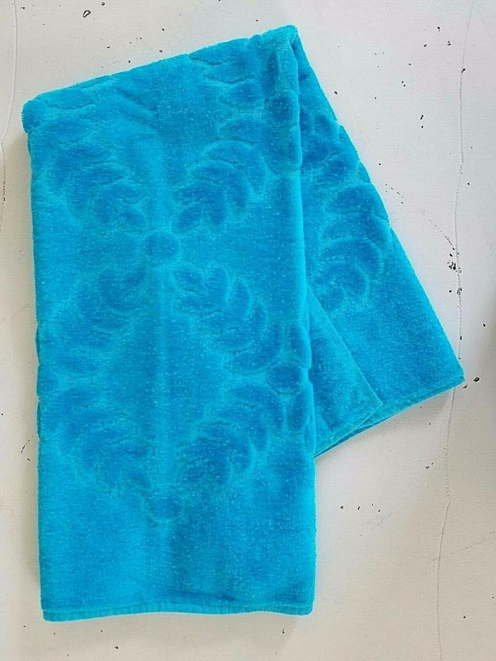 Vintage CANNON Mid Century Aqua Teal BLUE Sculptured Velvet Hand Towel