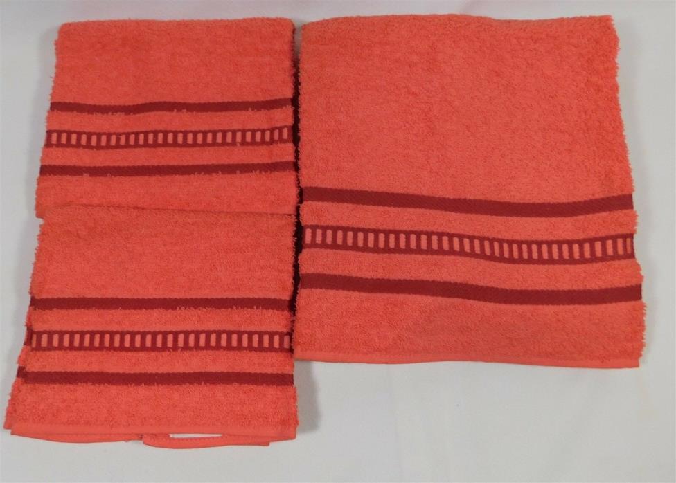 3 Pc Set VTG HARMONY HOUSE Hot Pink & Red Bath Towel & Hand Towels - NOS