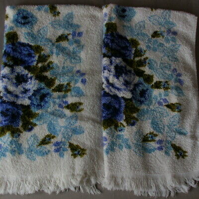 2 Floral Rose Hand Towels Vintage 34