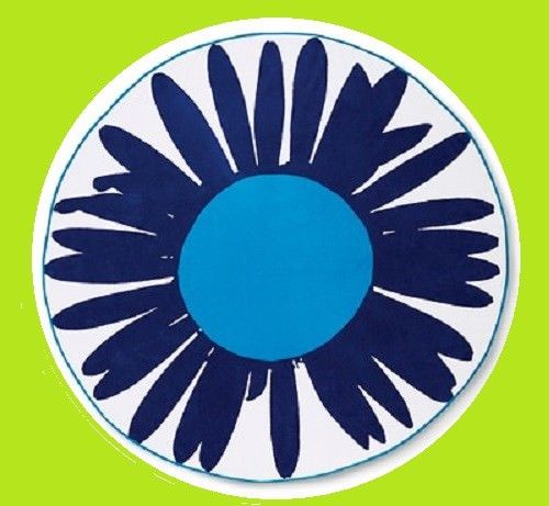 Marimekko Round Beach Towel Auringonkukka Daisy SunFlower Blue 5'Turquoise White