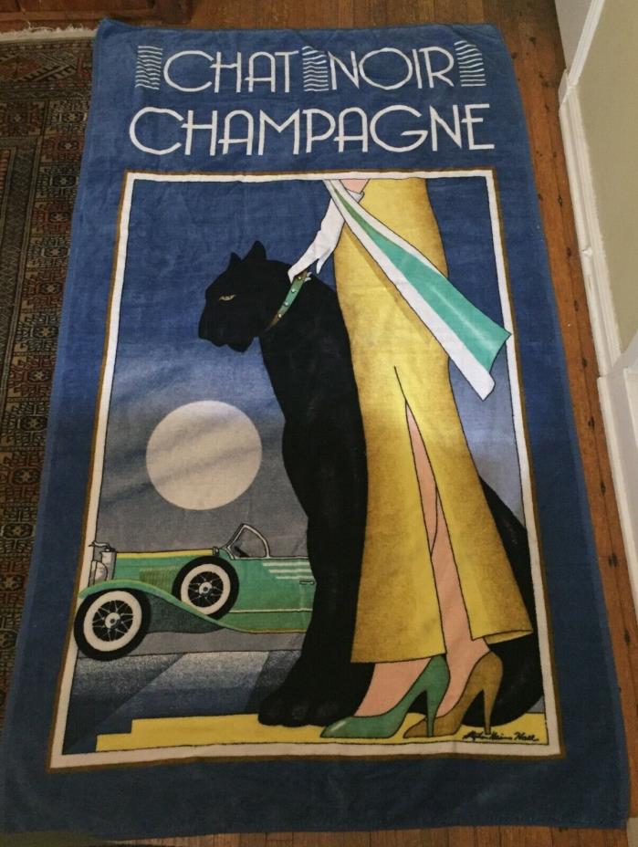 Vintage Hilasal Towel Chat Noir Champagne Image - Made in Mexico - 100% Cotton