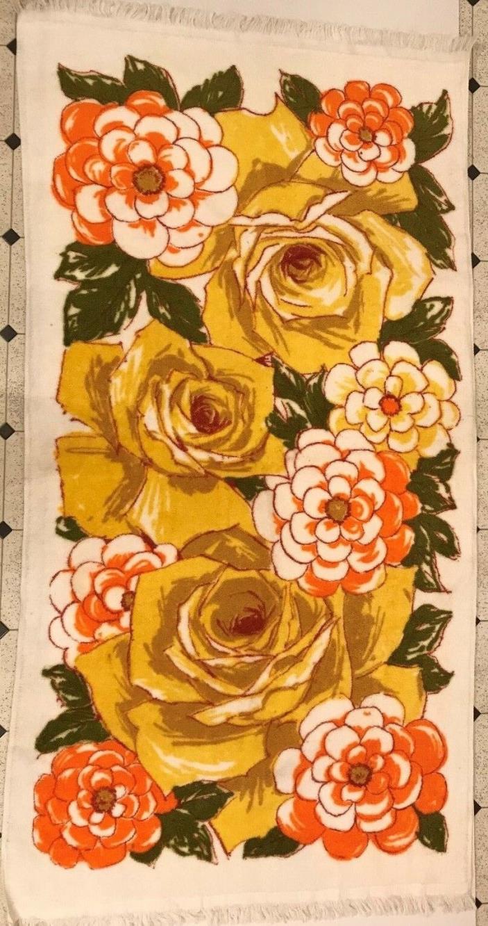 vintage 1960's bath towel,yellow and orange flowers on white Golden Crown