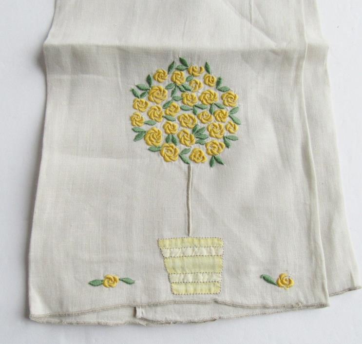 Marghab Embroidered Rose Tree Guest Towel Yellow Flowers Madeira          X424
