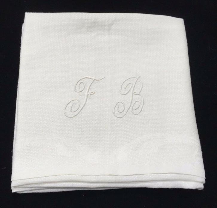 Vintage Huck Guest Towel, LARGE, White Monogrammed FB, Floral Pattern (RF323)