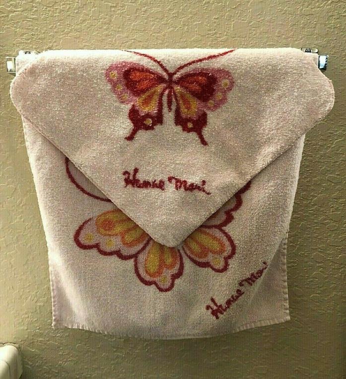 Vintage Towels by Hanae Mori for Martex Pink Butterfly Hand Towel + Washcloth