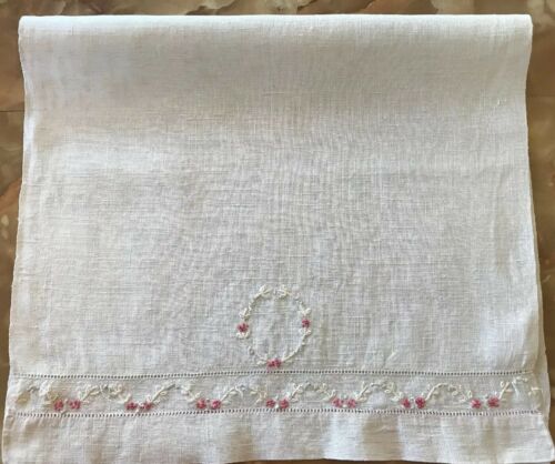Vintage Embroidered Hand Towel, White, Floral, Shabby, Farmhouse,  18 x 31