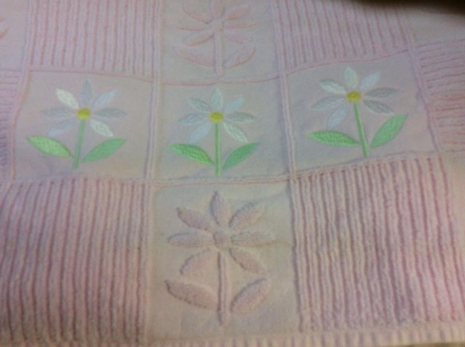 Pink Bath Towel, Embroidered and Raised Daisy Flowers, Home Spa