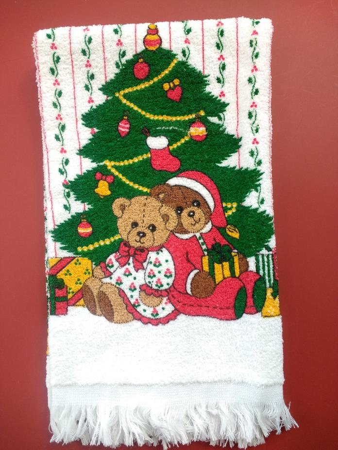Vintage Christmas Kitchen Dish Towel Tree Teddy Bears Cannon USA 1980's NWOT