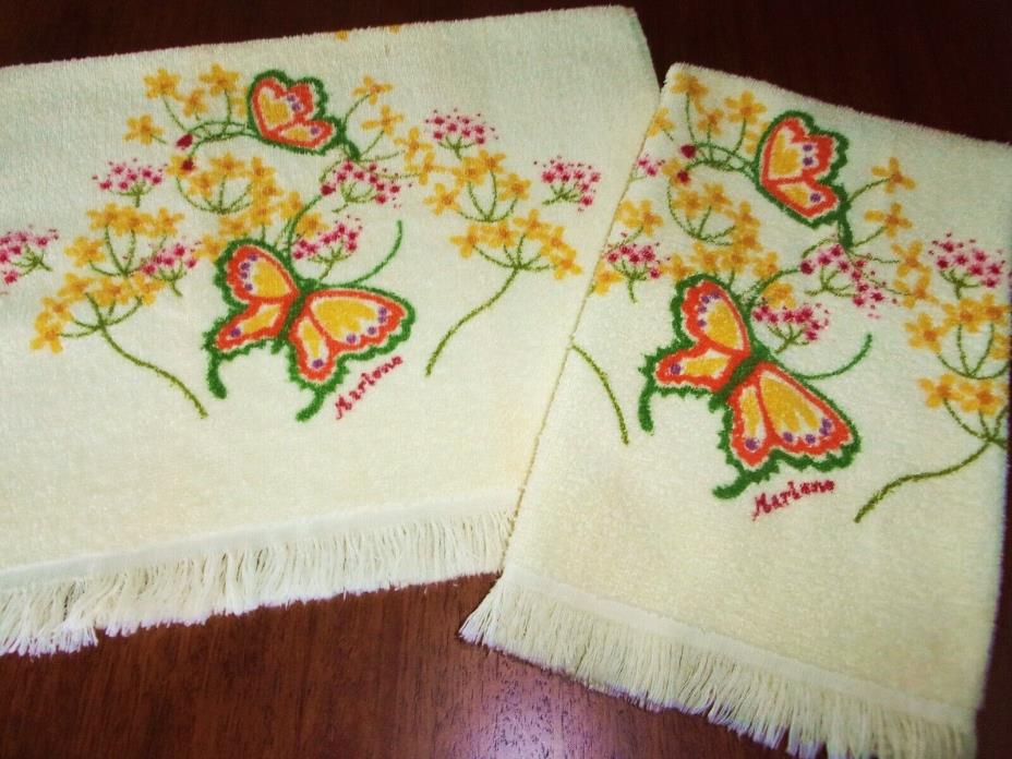 NOS Tastemaker Vintage 70's Yellow Butterfly Summer Fantasy Hand Towels Set of 2