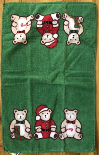 Vintage HILASAL Holiday Cotton Dish Towel Christmas And Santa Bears