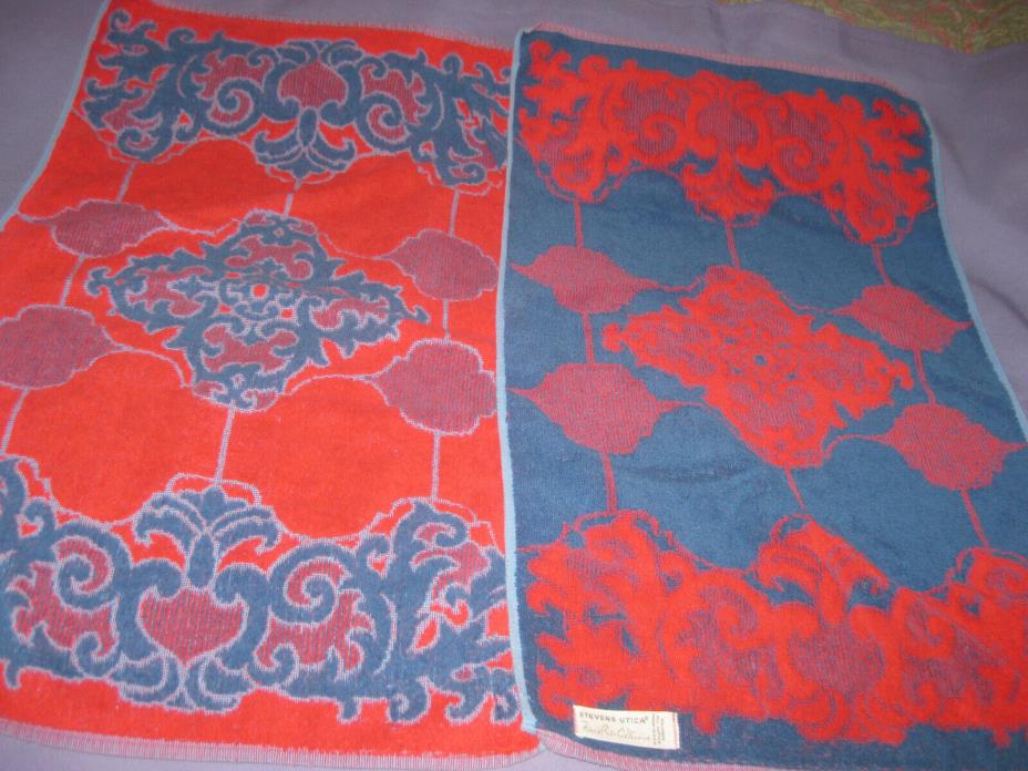 Vintage Towels Steven's Utica Set of 2  Hand Wash Red /Blue 100% Cotton