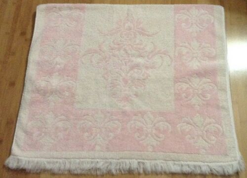 Vtg 60s Fieldcrest Bath Towel Fringe Soft Pink White Brocade USA Chic Cottage