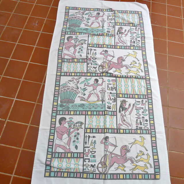 LWR $ Vintage Cotton 66 x 32 Egyptian Isis Goddess Beach Towel As Is or Crafts