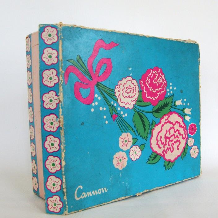 40s 50s VTG Cannon Towel Sheet Set Gift Box ONLY Rose Flowers Linen Advertising