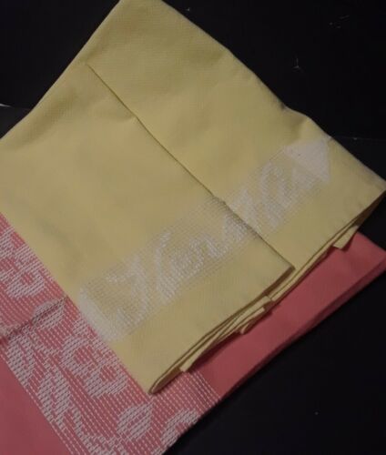 Vintage MCM Cannon His & Hers Hand Towel Lot Of 3 Yellow Pink Coral Melon Flower