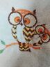 vintage 1970s owl bath towel Ivory color with orange and brown owls retro