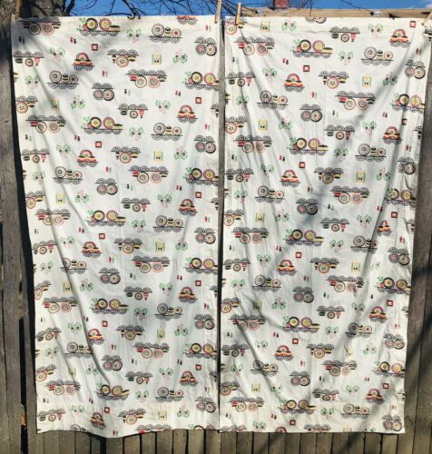 Vintage Curtain Panels 1940s 1950s Kitchen Fabric Pale Yellow
