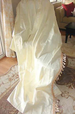 Yellow Pinched Pleated Drapes lined Tasle Trim 3 Panels Curtains