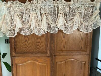 Vintage JCPenney Huge Ecru Lace  Swagged Valance with Bottom Ruffle - 126