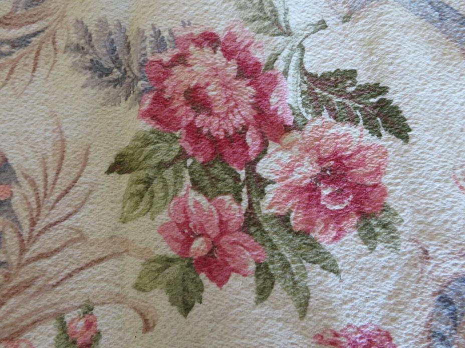 Vintage 40's Nubby Barkcloth Romantic Cottage PINK ROSES on White x2 Drapes