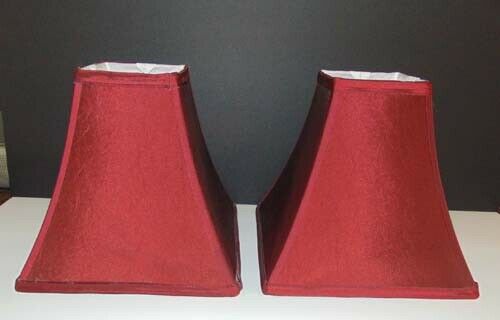 2 Berry Red Colored Silk Lamp Shades W/ White Interior ~ Very Good Condition 9