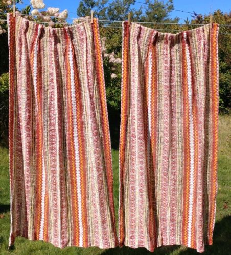 Vintage Curtains Boho Weave Two Hook Ready Panels Orange Yellow Red Brown Retro
