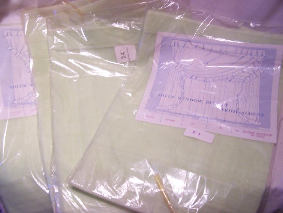 4 Vintage Celery Green sheer curtains  40 W X 24, 40 X 45